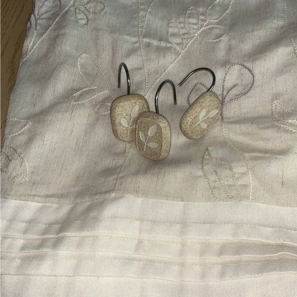 Tan and Cream Shower Curtain and Hooks